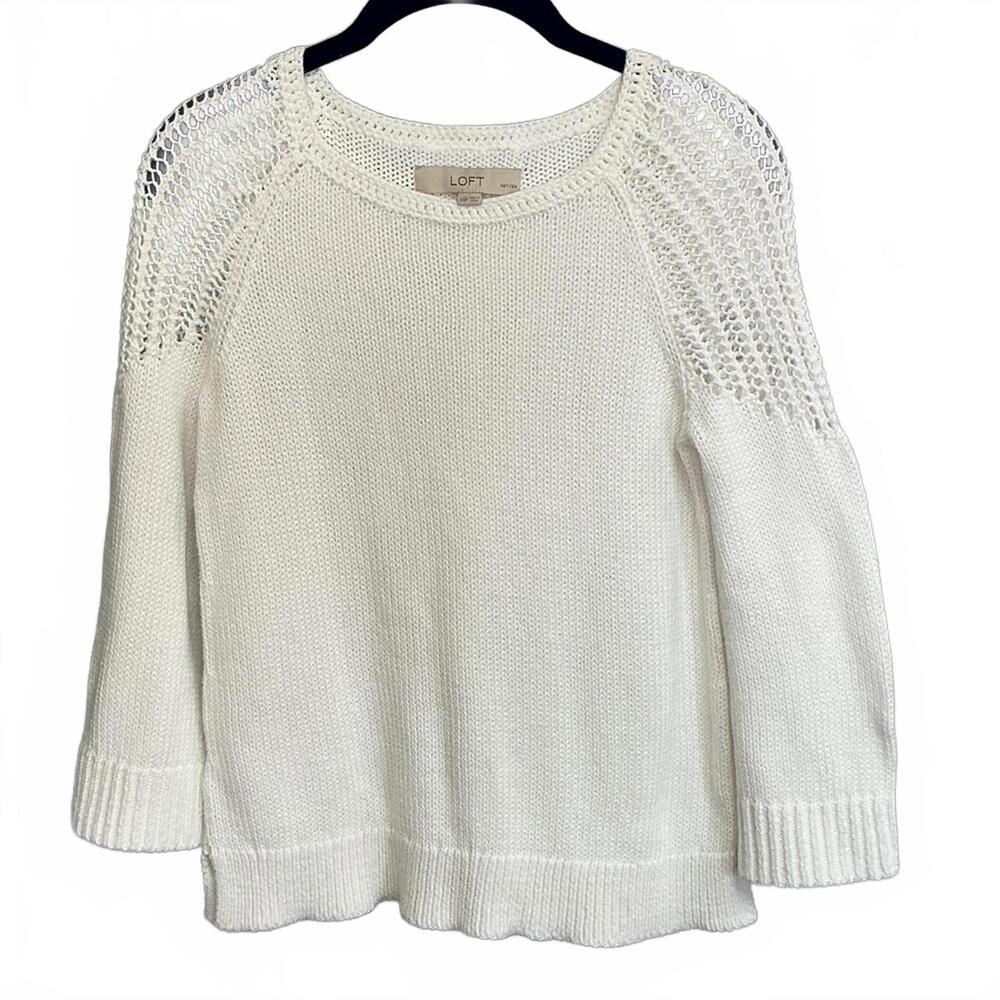 LOFT Women's White Knit/Crochet Cotton Cottage Core Sweater Classic design XXSP